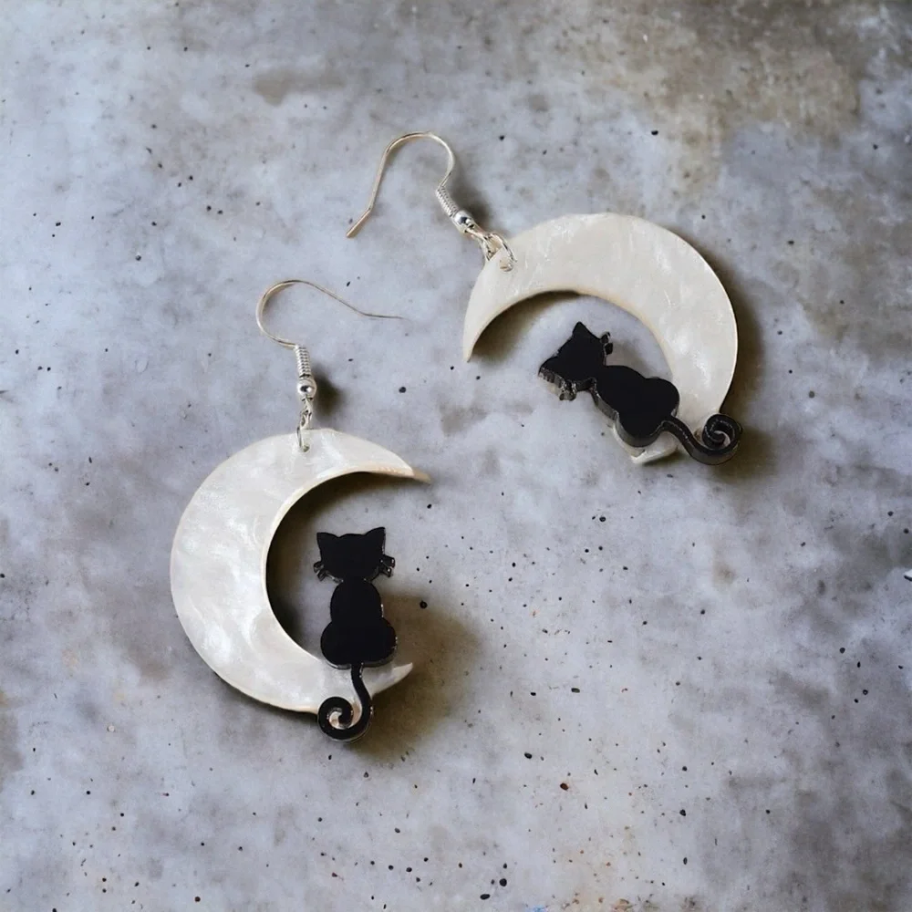 Bewitching Black Cat & Moon Earrings – Enchant Your Halloween Style! NWT Jewelry